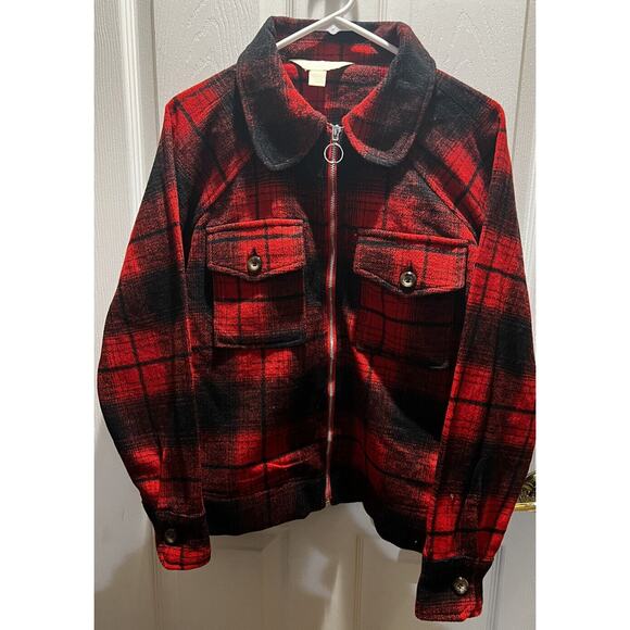 Women’s Sear Roebuck & Co. Red And Black Plaid Zip Up Jacket - SIZE L - Picture 1 of 6